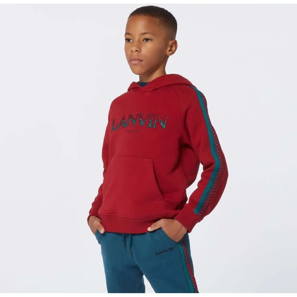 Boys Red Curb Detail Logo Hoodie