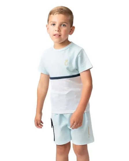 Boys Sky Blue Crew Neck Waffle Short Set