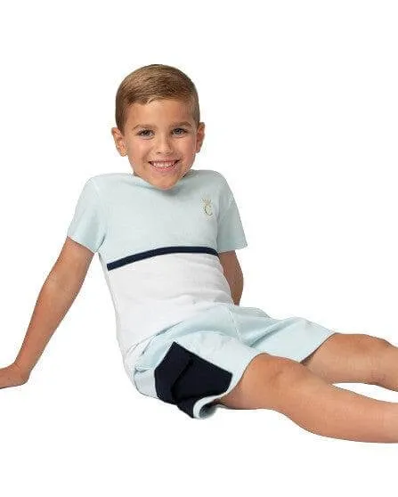 Boys Sky Blue Crew Neck Waffle Short Set