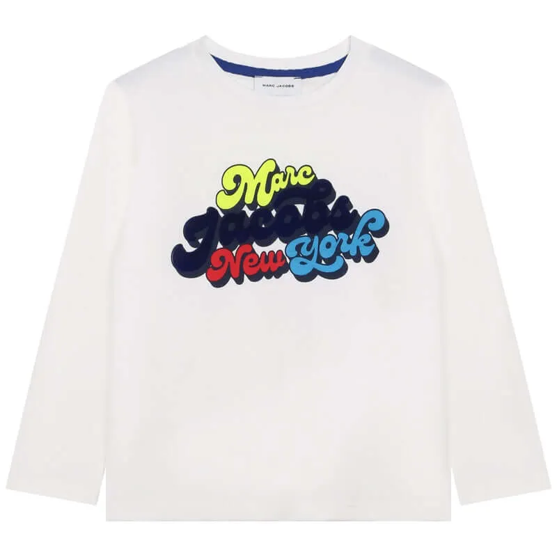 Boys White Cotton Logo T-Shirt