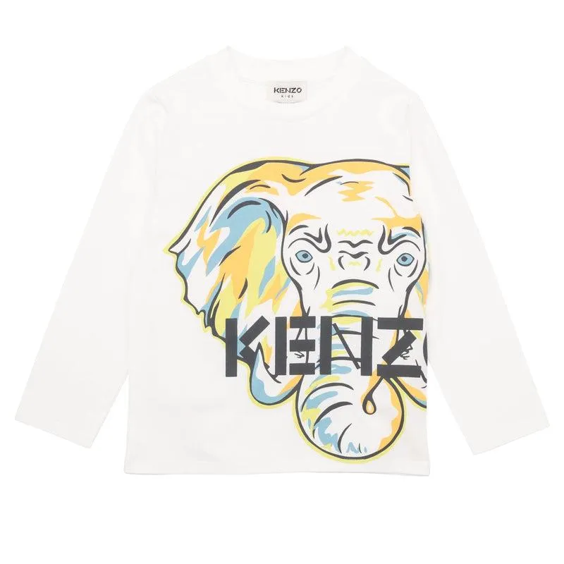 Boys White Orange Elephant T-Shirt