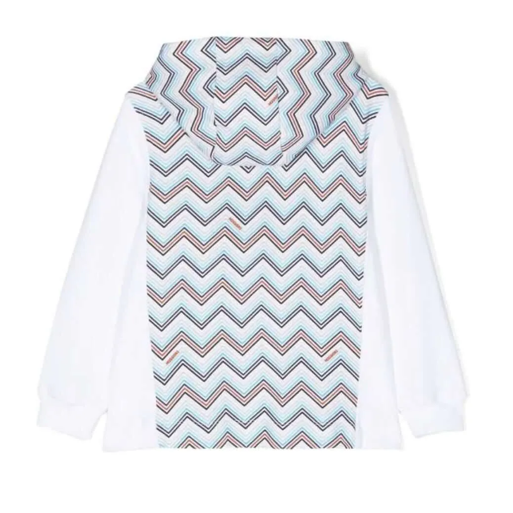 Boys White Zig Zag Hoodie