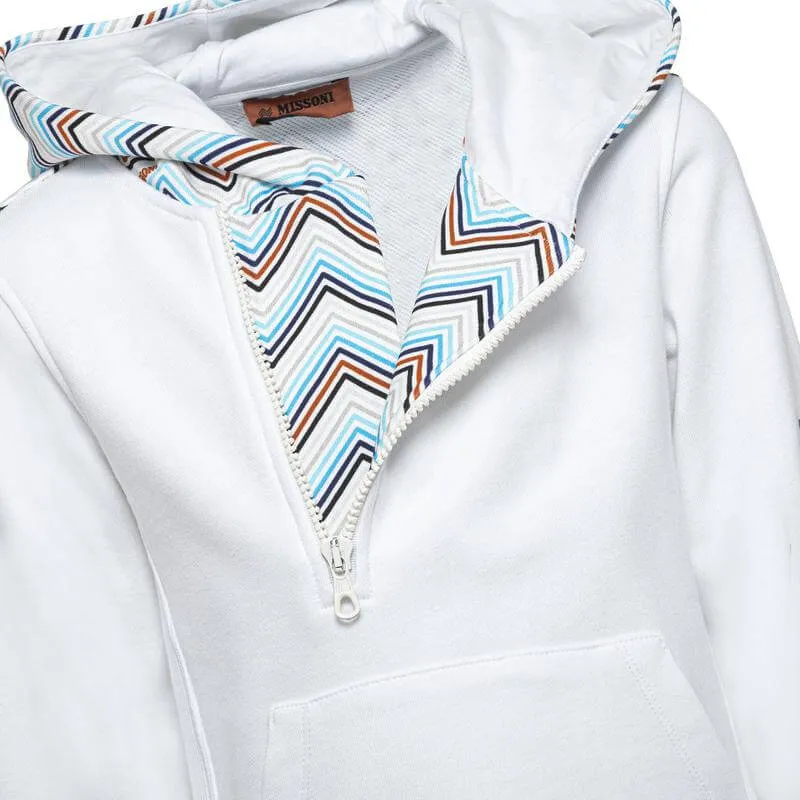 Boys White Zig Zag Hoodie