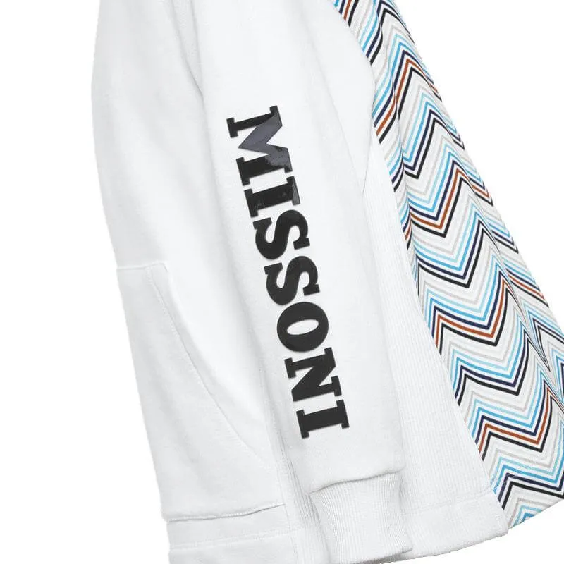 Boys White Zig Zag Hoodie