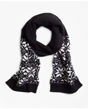Brooks Brothers Boys Wool Blend Snowflake Fair Isle Scarf Black/White Brooks Brothers