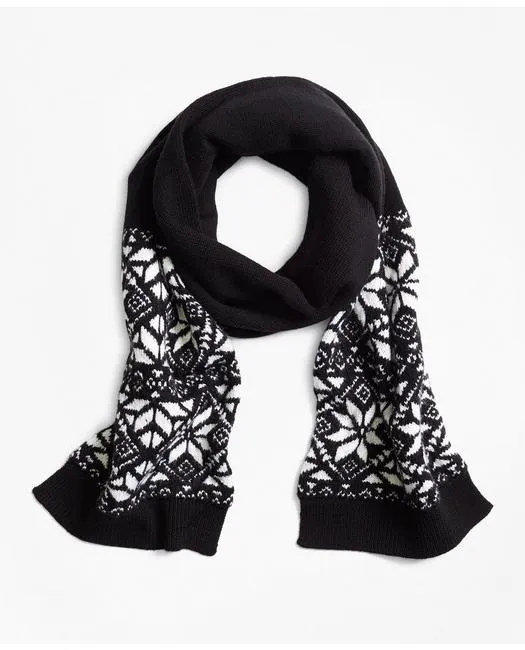 Brooks Brothers Boys Wool Blend Snowflake Fair Isle Scarf Black/White Brooks Brothers