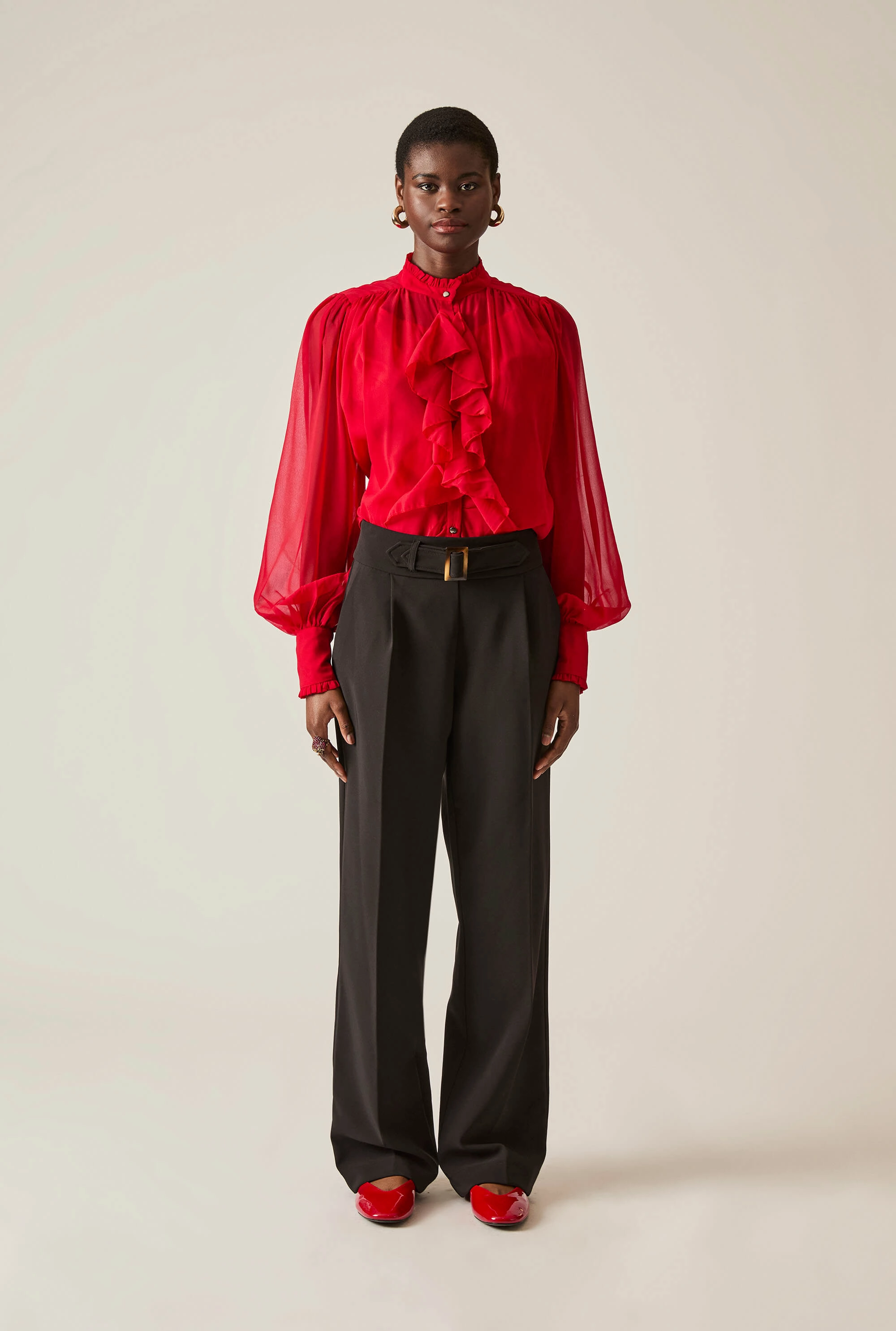 Buckle Waist Black Trousers