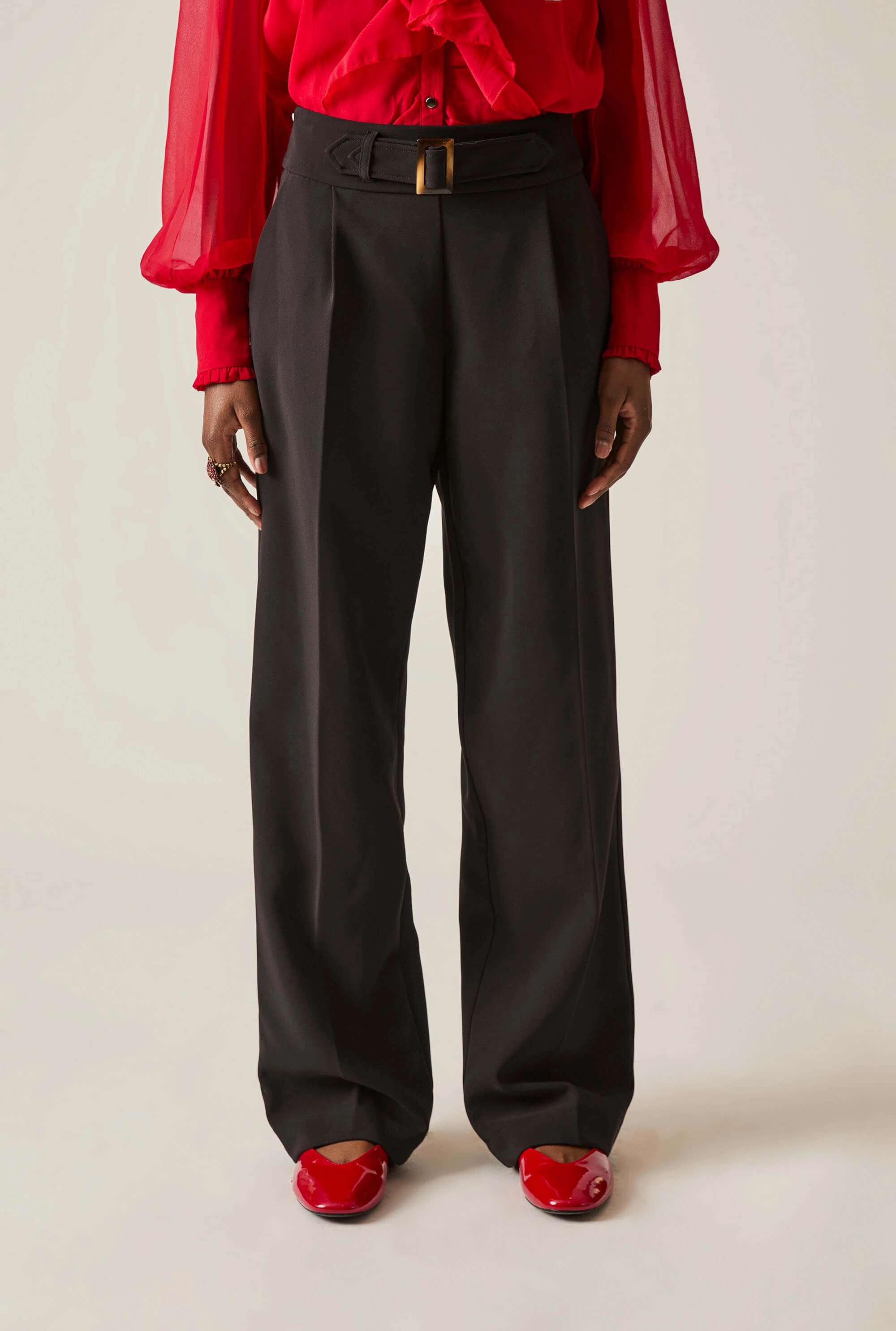 Buckle Waist Black Trousers