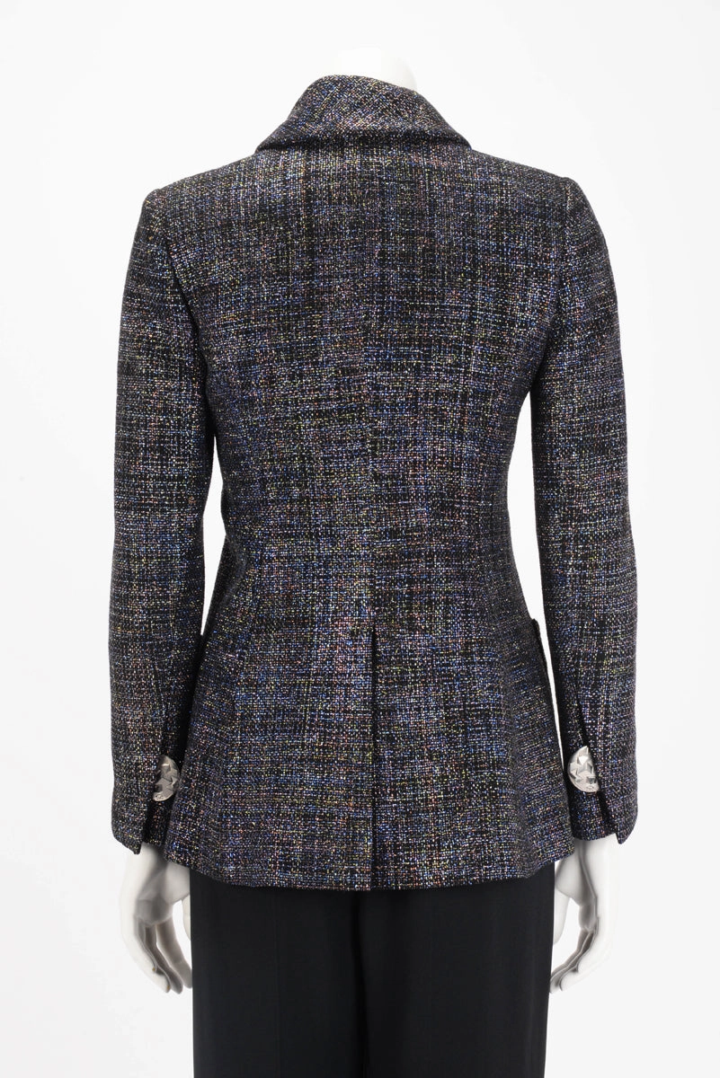 Chanel Black Rainbow Lurex Patch Pocket Jacket FR 38