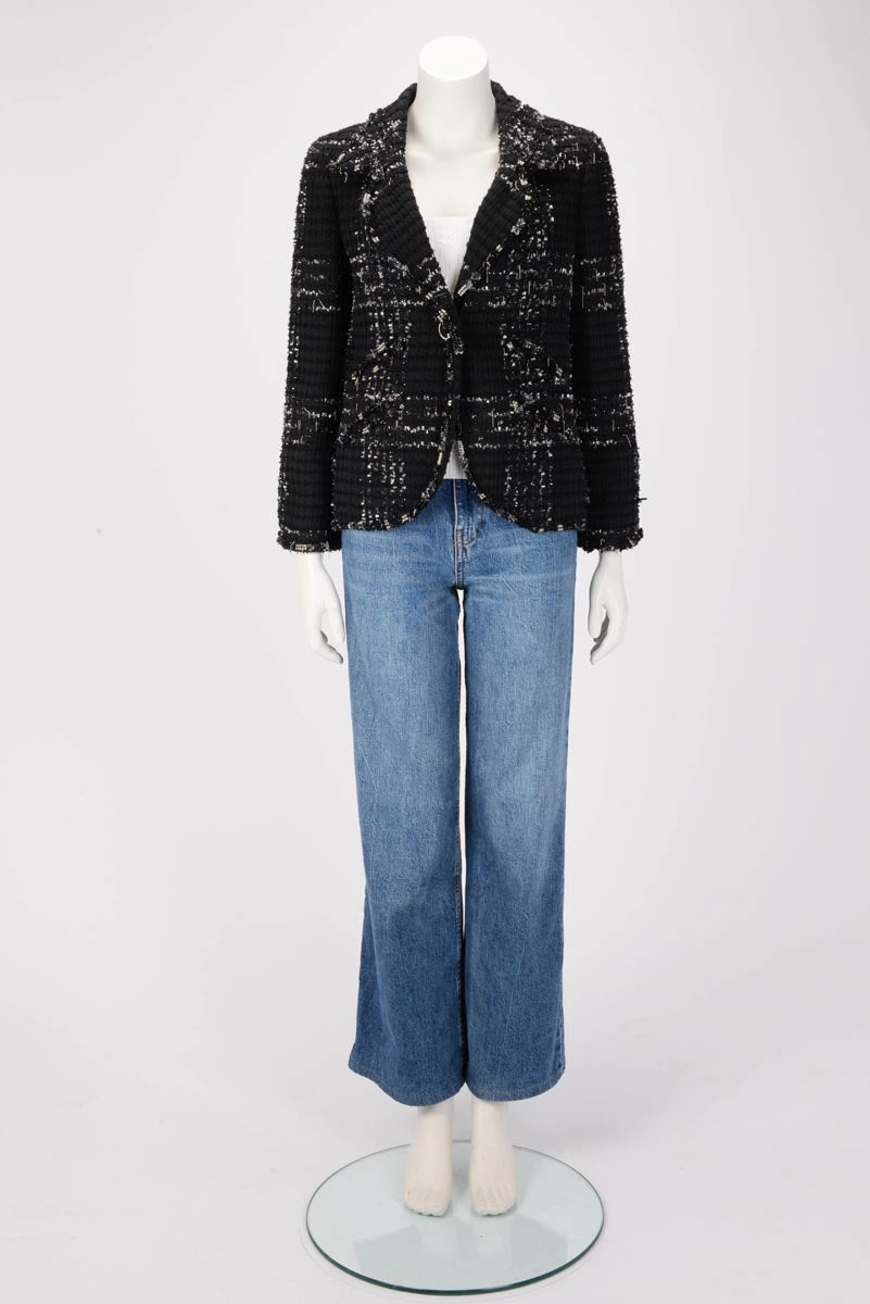 Chanel Black Tweed Embellished Jacket FR 42