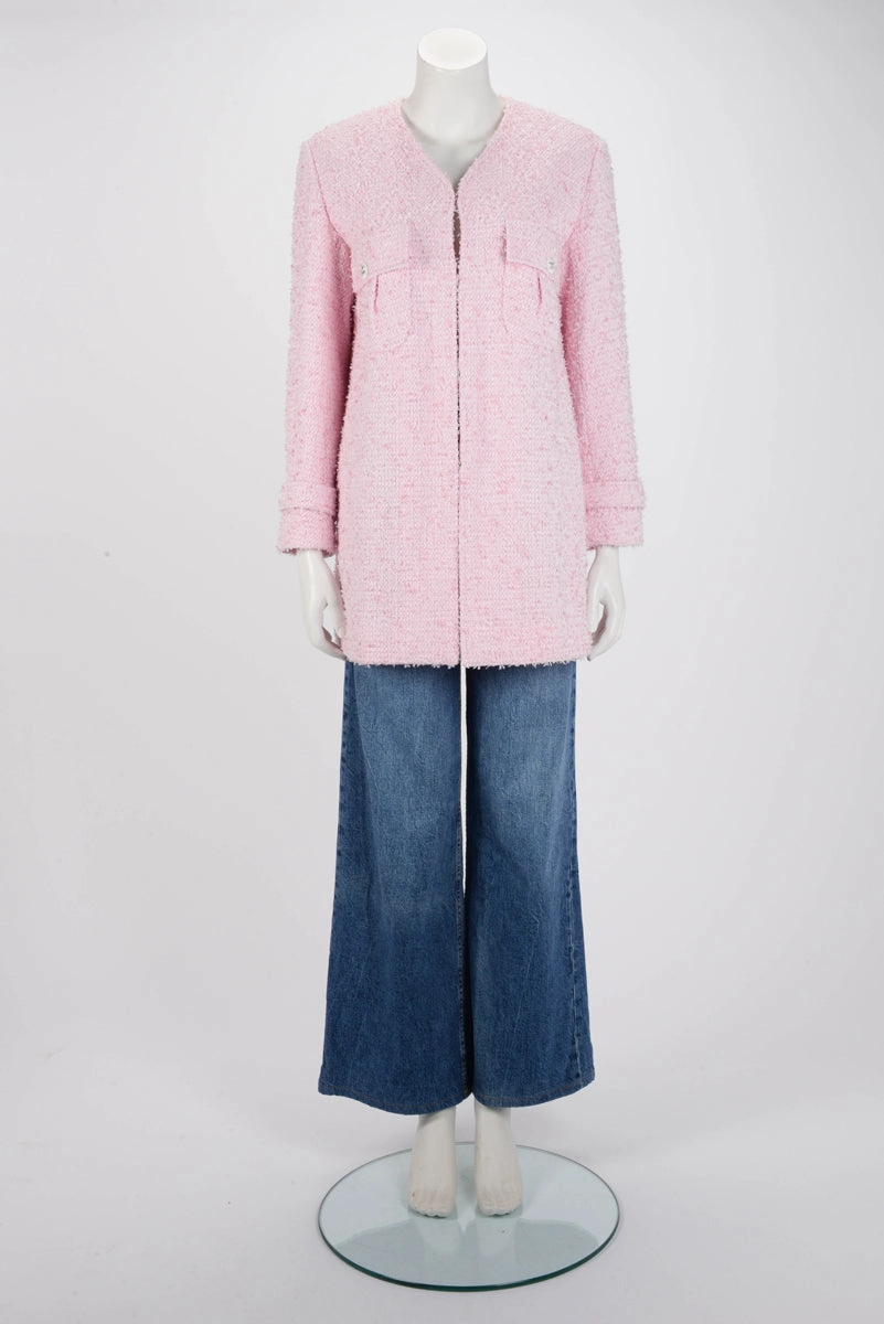 Chanel Pink Fantasy Tweed Collarless Jacket FR 38