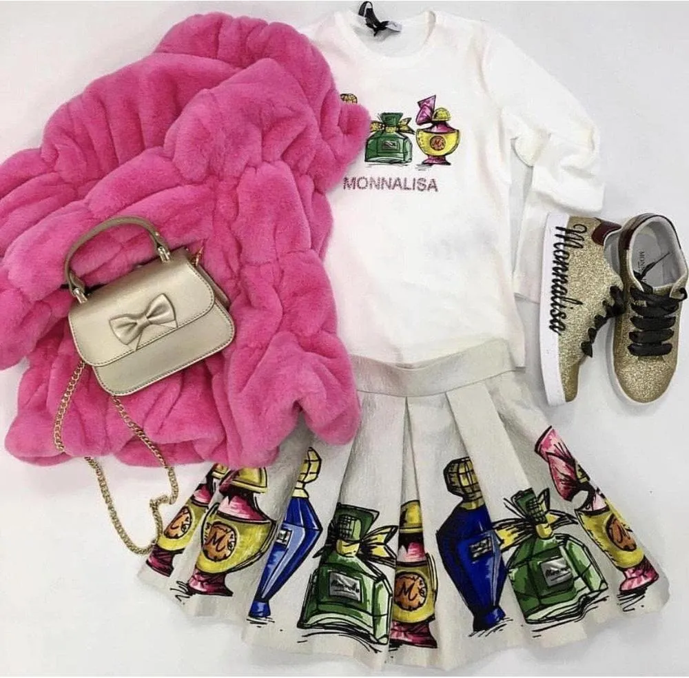 Cream 'Perfume' Top & Skirt Set