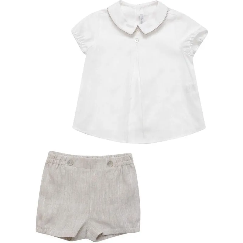 Cream Shirt with Beige Shorts