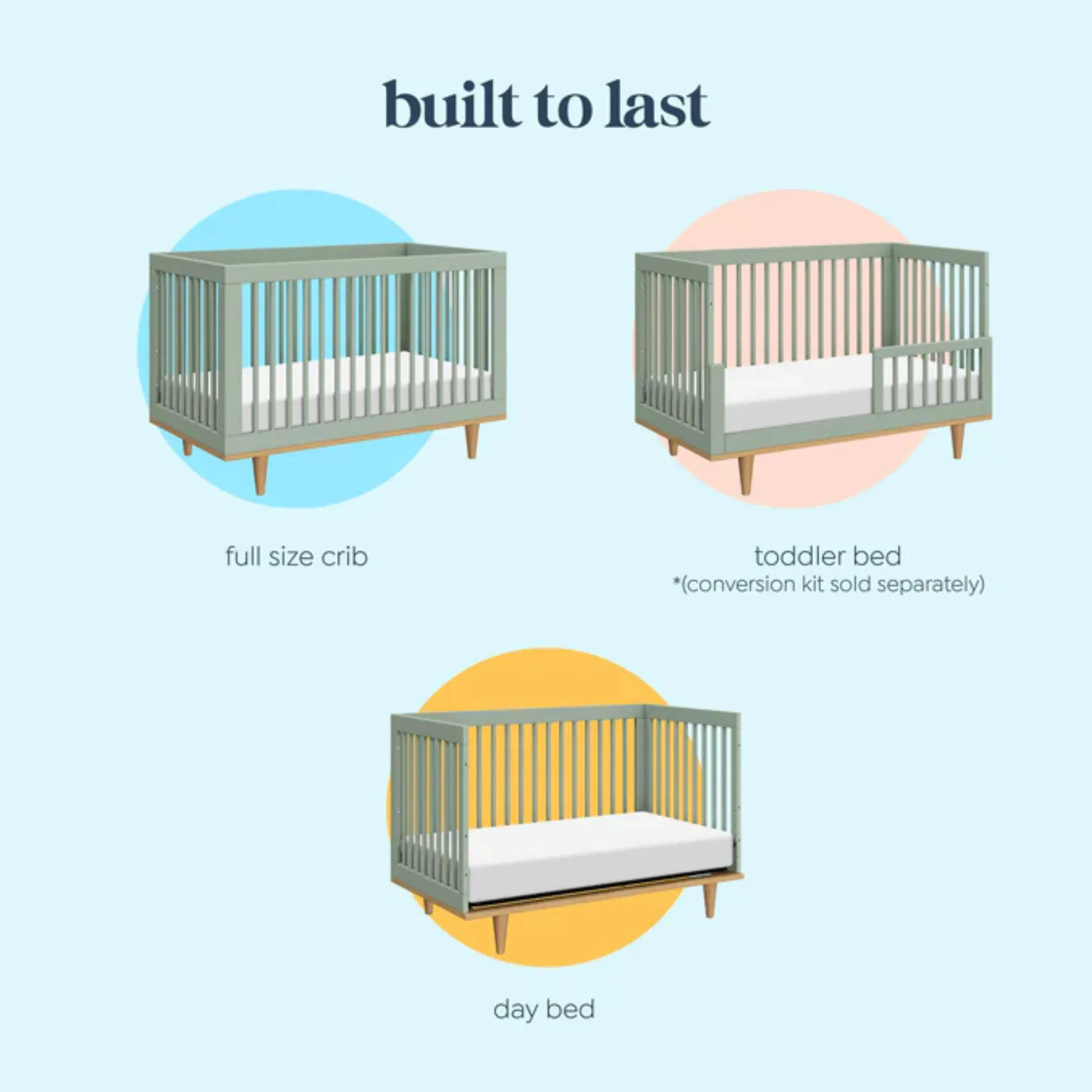 DAVINCI Marley 3-In-1 Convertible Crib - Light Sage/Honey