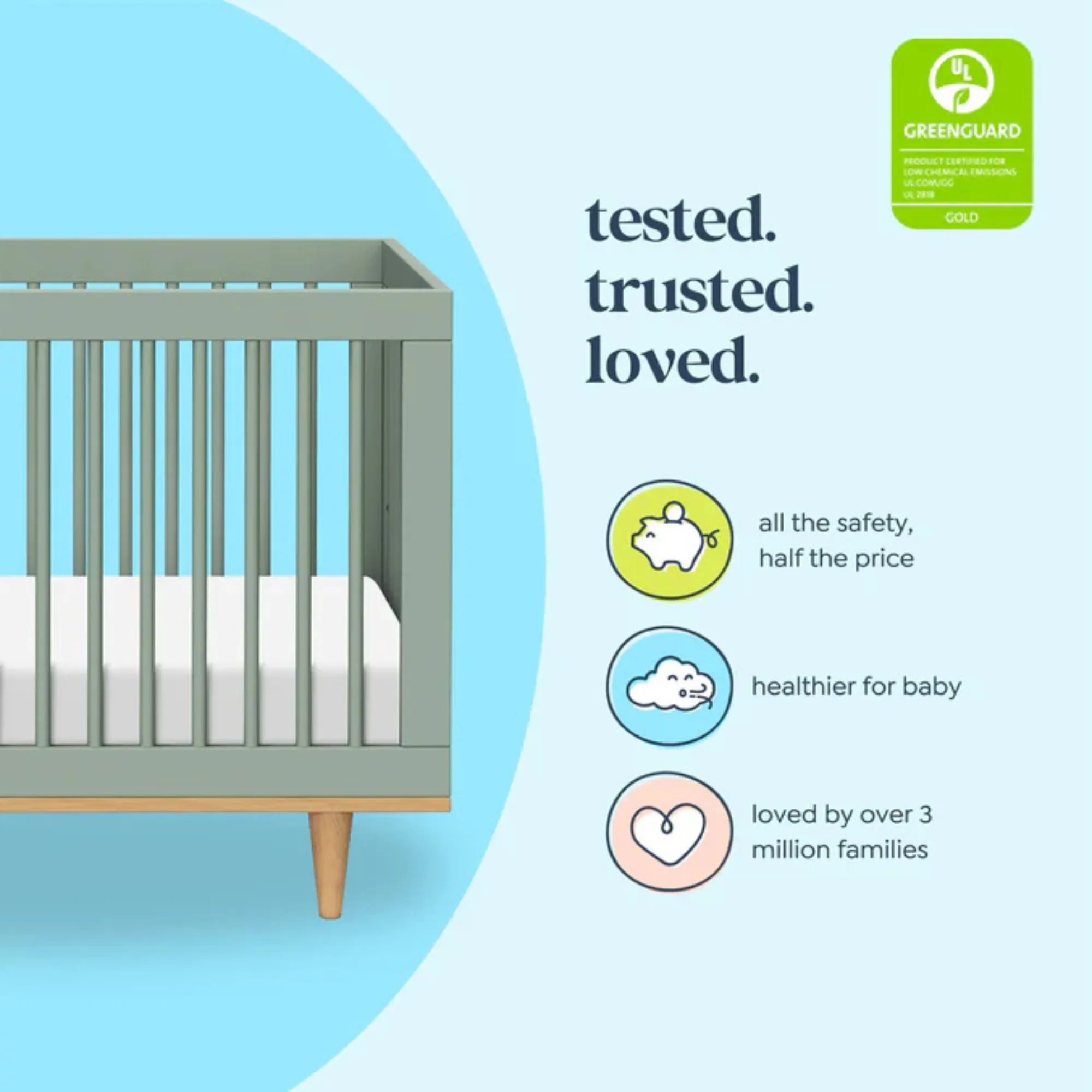 DAVINCI Marley 3-In-1 Convertible Crib - Light Sage/Honey