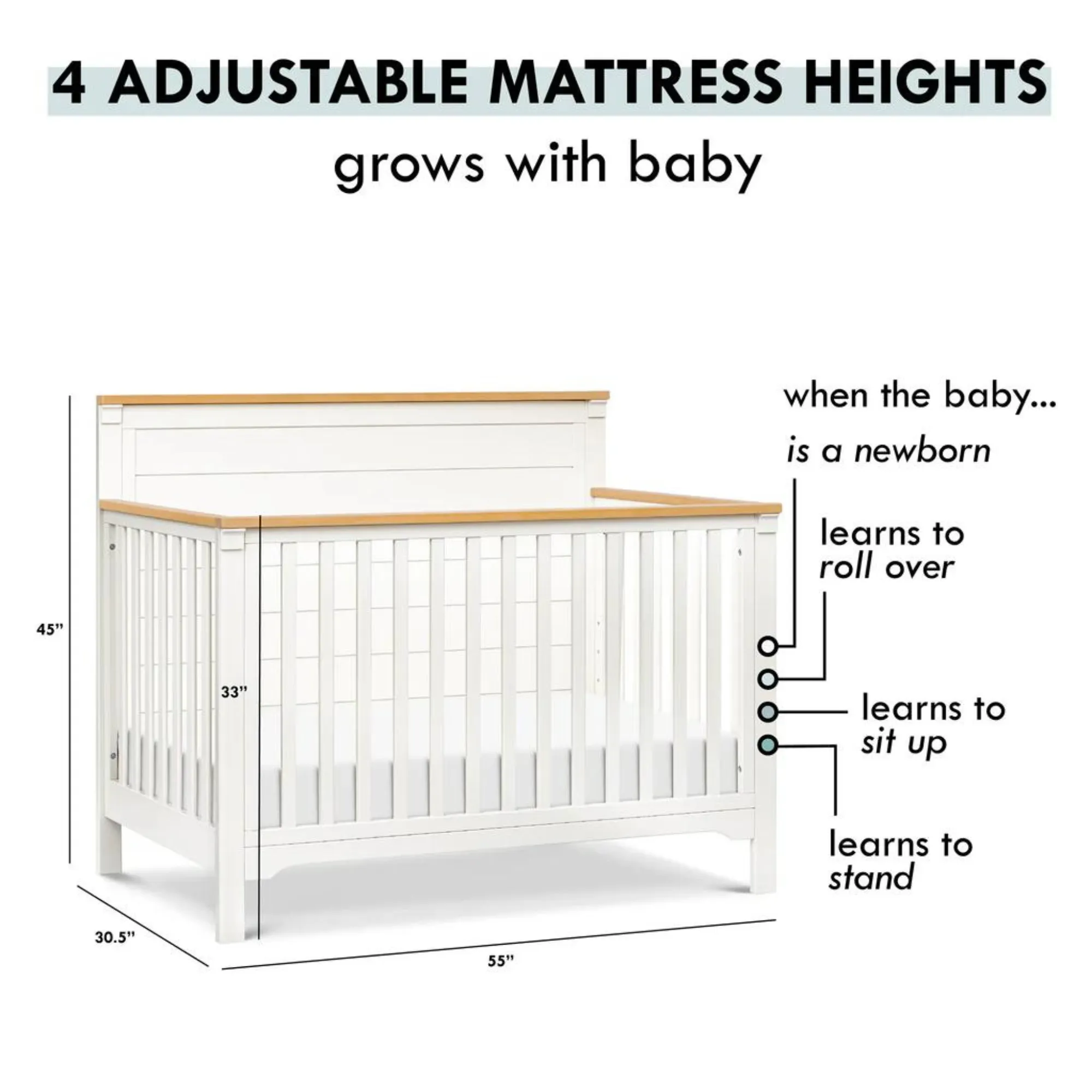 DAVINCI Shea 4-in-1 Convertible Crib - Warm White Honey - Warm White/Honey