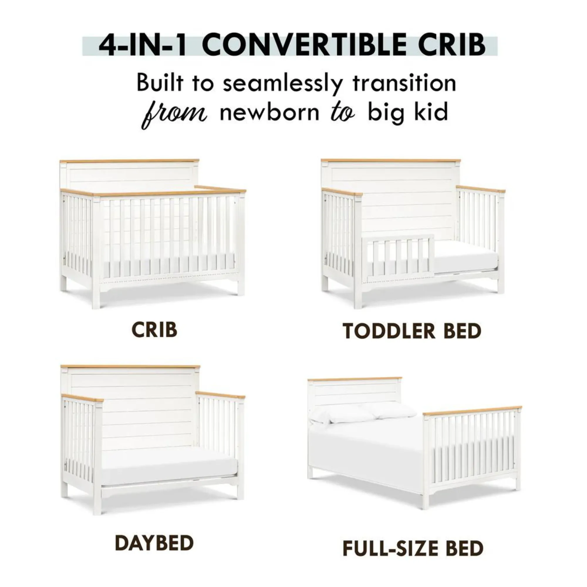 DAVINCI Shea 4-in-1 Convertible Crib - Warm White Honey - Warm White/Honey