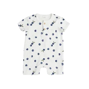 FIRSTS Blueberry Print on Off-White Henley Romper