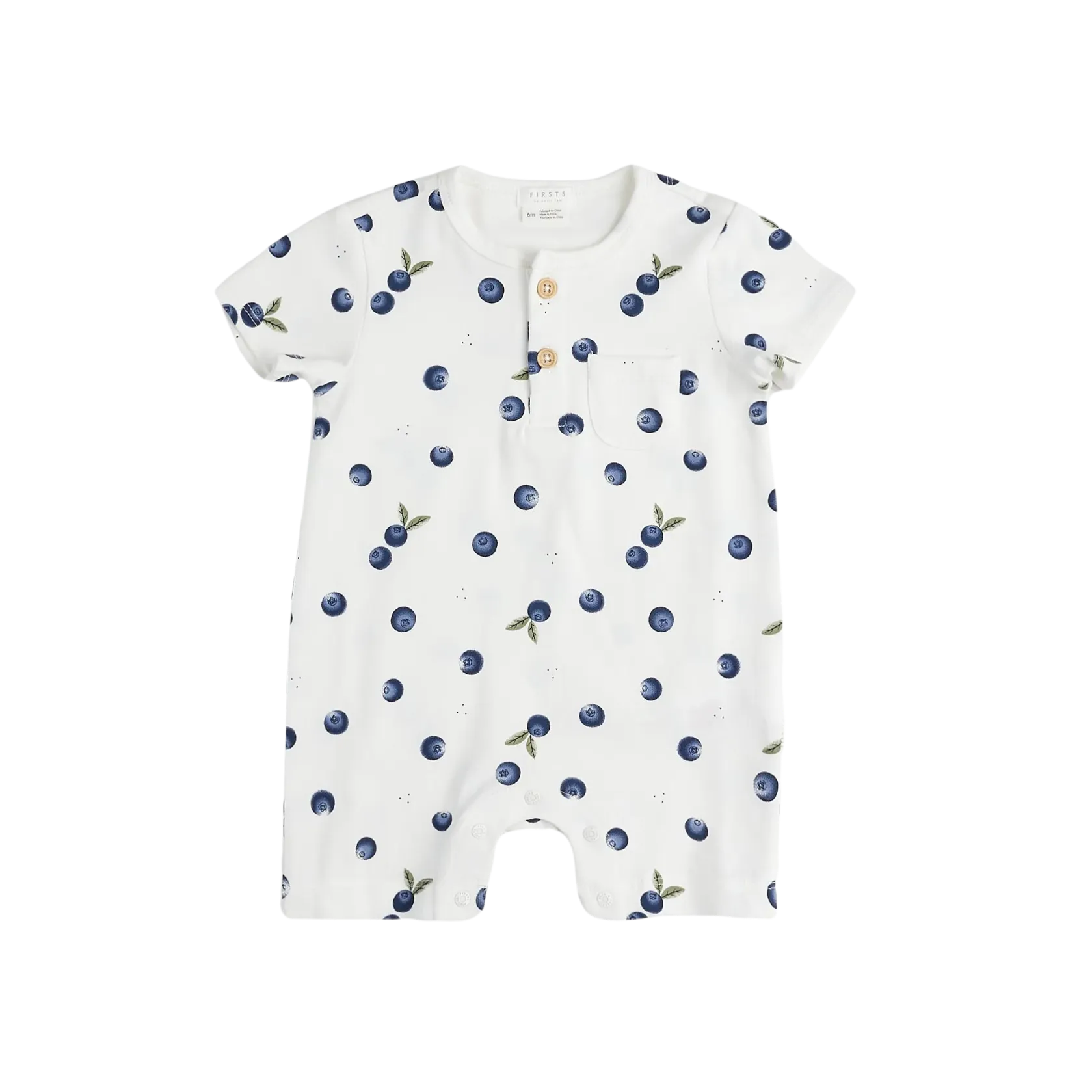 FIRSTS Blueberry Print on Off-White Henley Romper