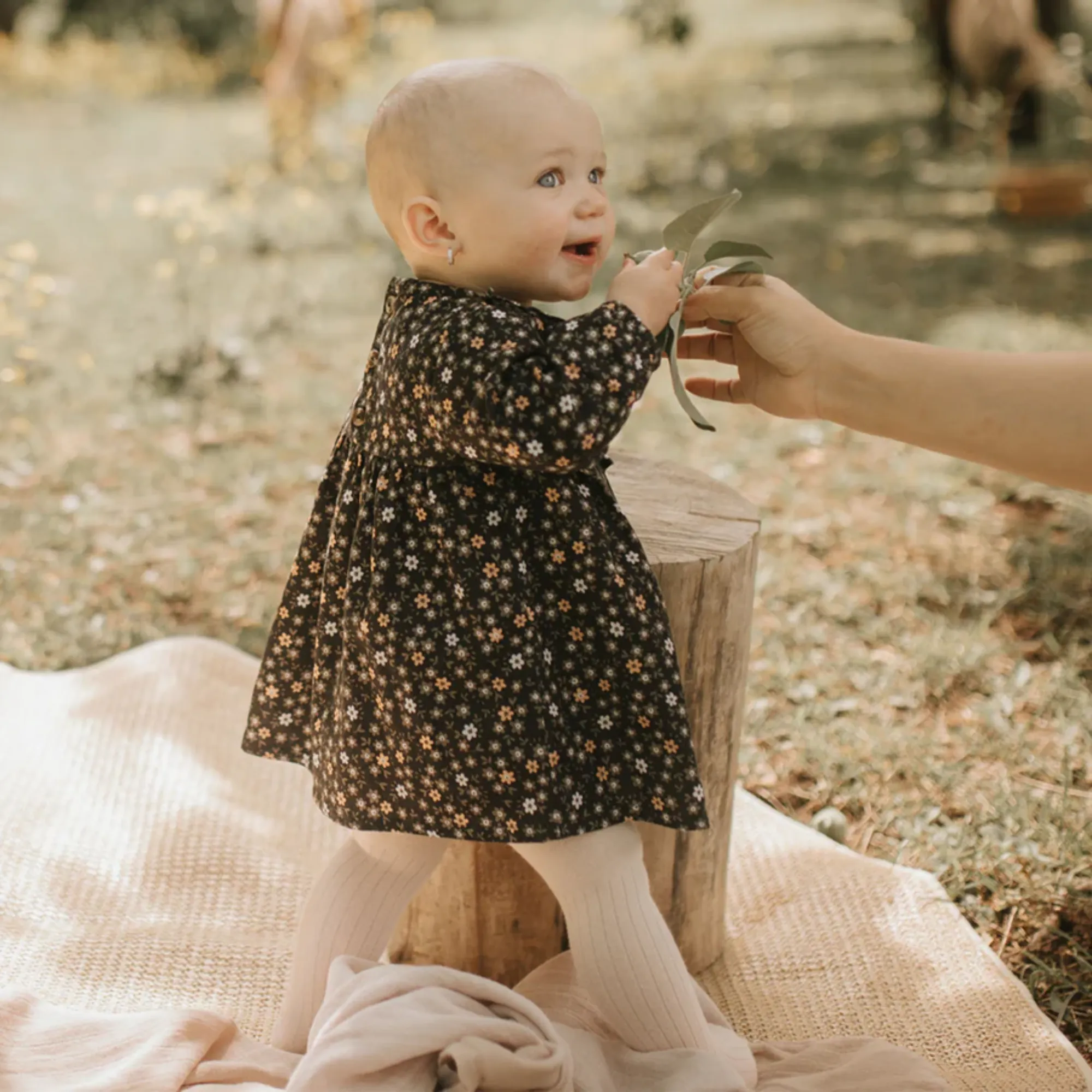 FIRSTS Floral Print Black Flannel Dress Set