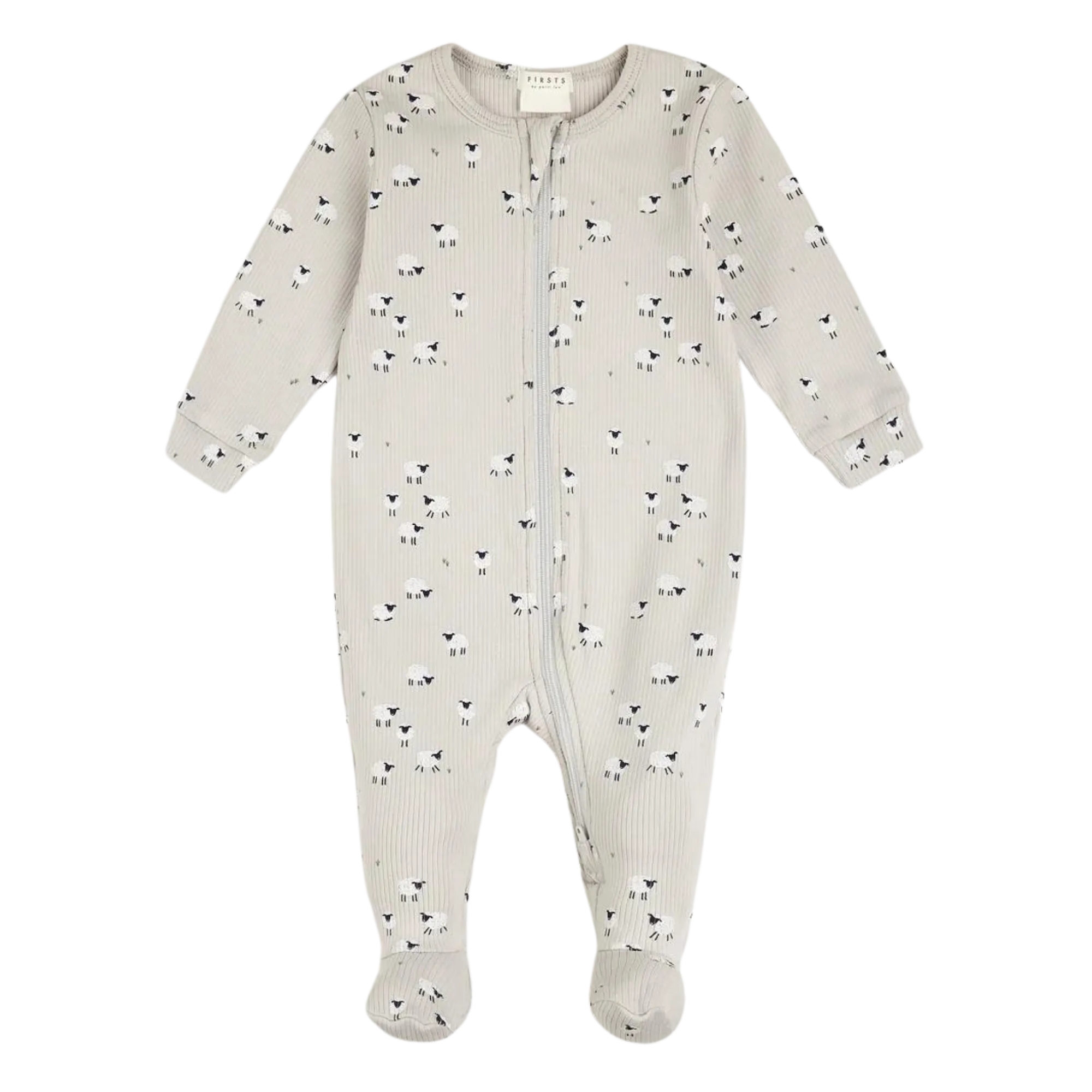 FIRSTS Fluffy Sheep Print on Lunar Rock Ribbed Sleeper