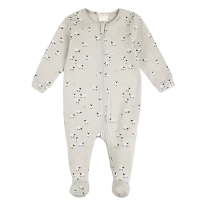 FIRSTS Fluffy Sheep Print on Lunar Rock Ribbed Sleeper