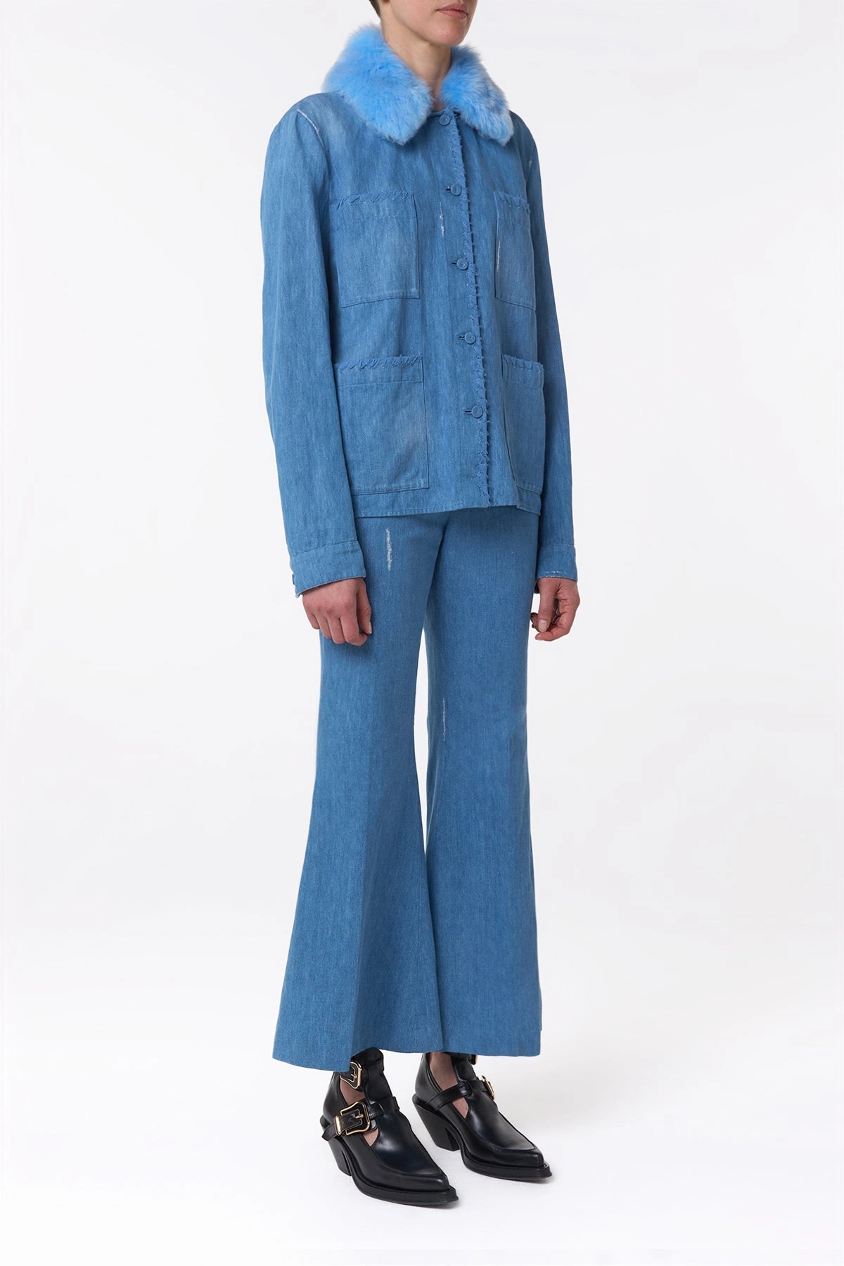 Fosse Chore Jacket in Light Blue Recycled Cotton Linen Denim