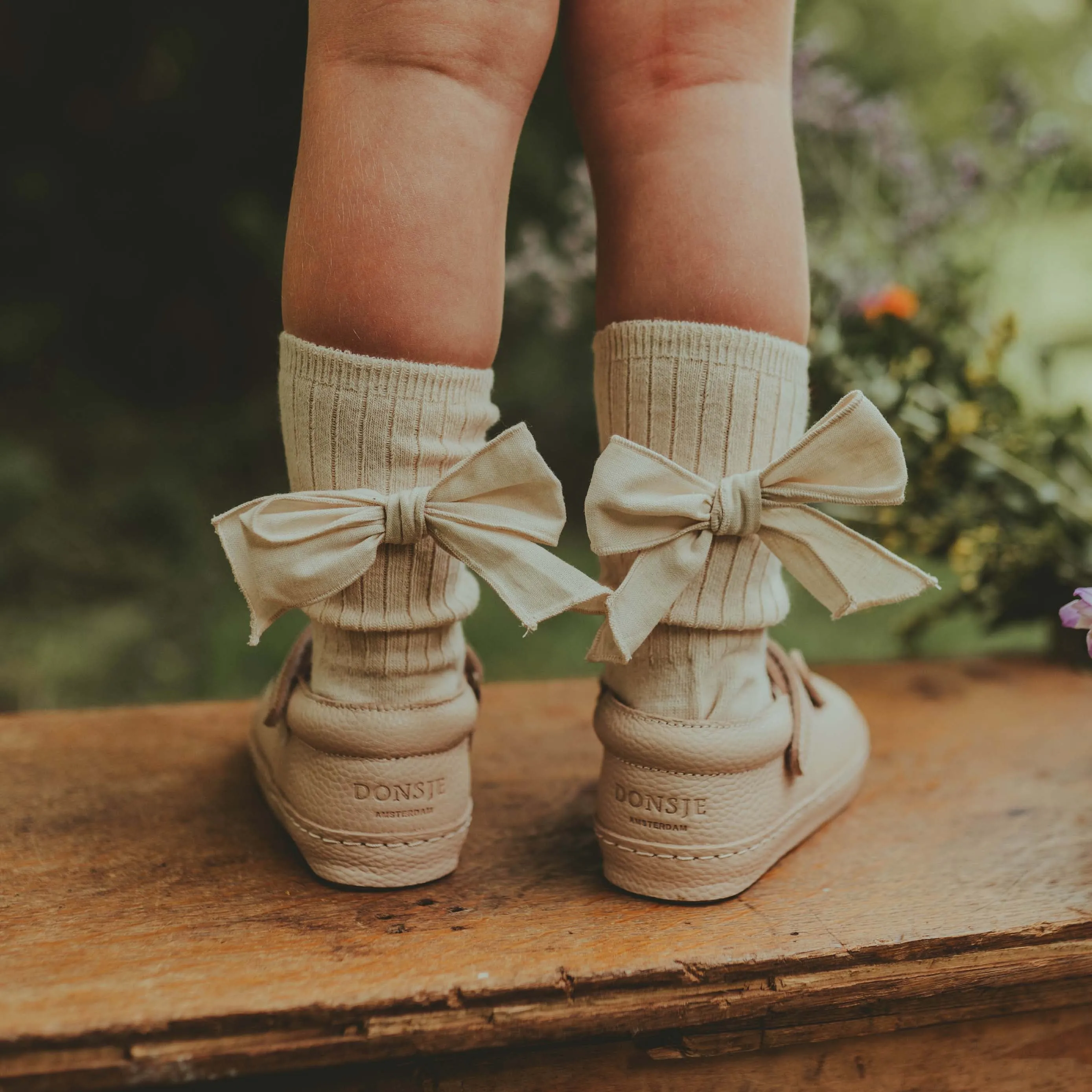 Girls Beige Bow Socks