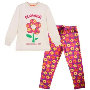 Girls Beige Flower Legging Set