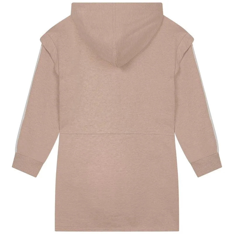 Girls Beige Logo Hooded Dress