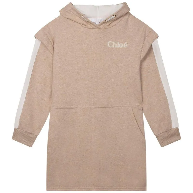 Girls Beige Logo Hooded Dress