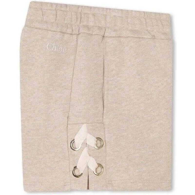 Girls Beige Shorts With Side Ribbons