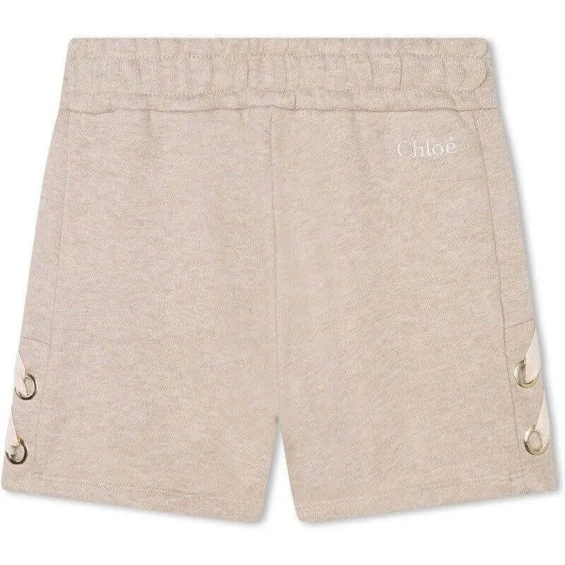 Girls Beige Shorts With Side Ribbons