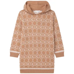 Girls Biege Knitted Logo Dress