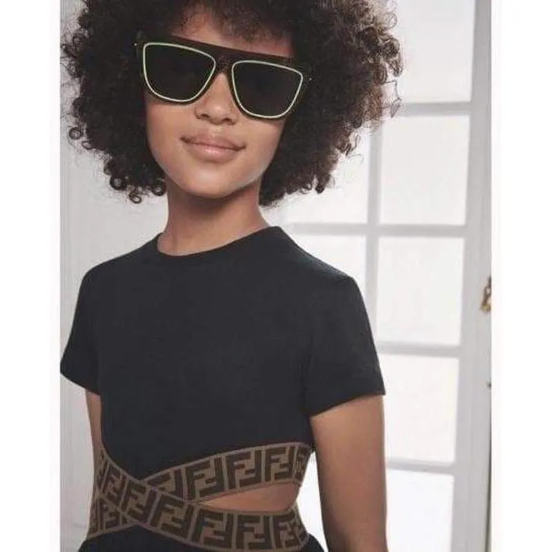 Girls Black F Cut Out Dress