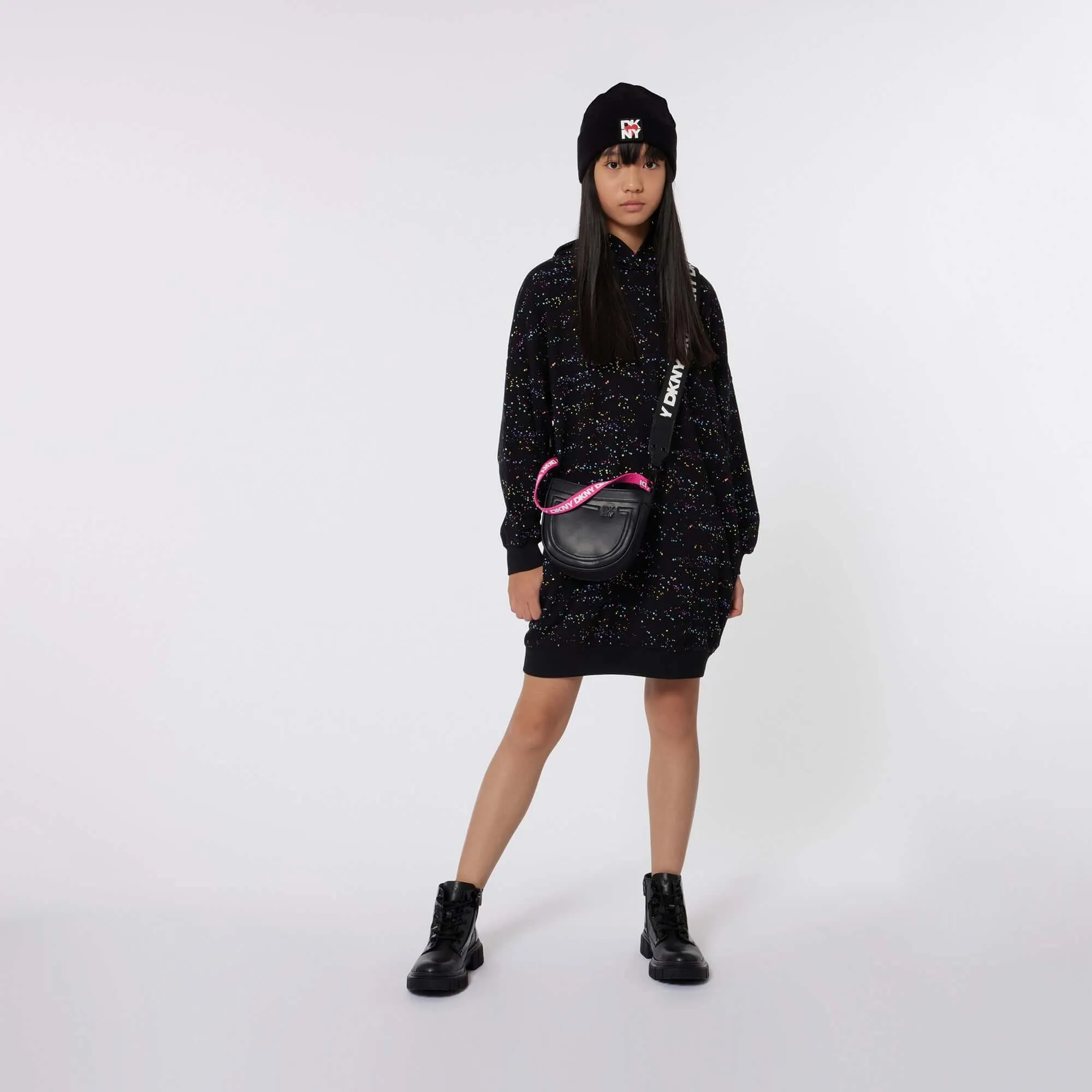 Girls Black Speckle Dress