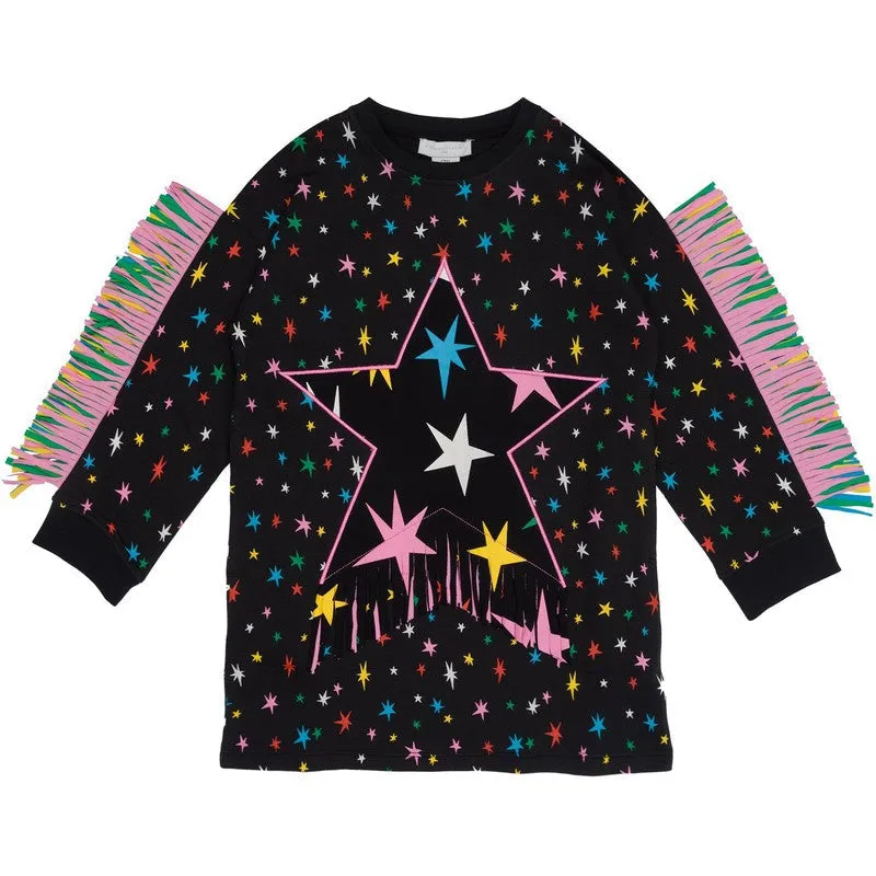 Girls Black Star Fringe Dress