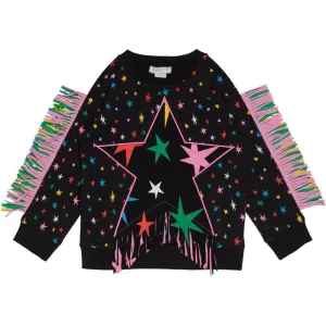Girls Black Star Fringe Sweatshirt