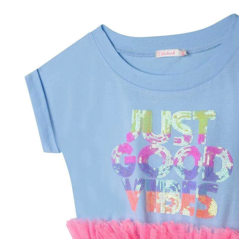 Girls Blue & Pink Good Vibes Tulle Dress