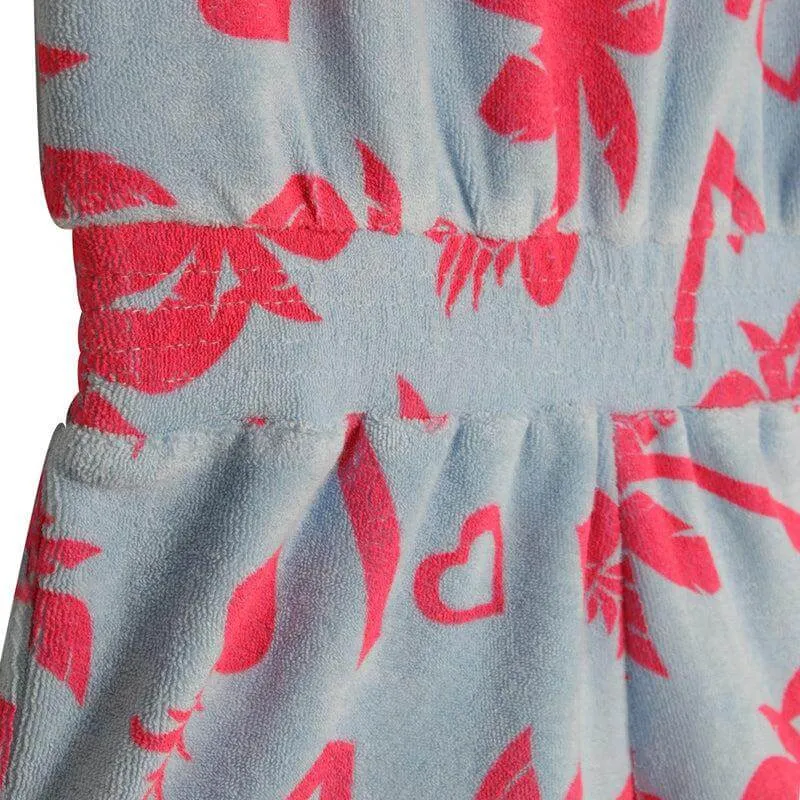 Girls Blue & Pink Towelling Palm Tree Playsuit
