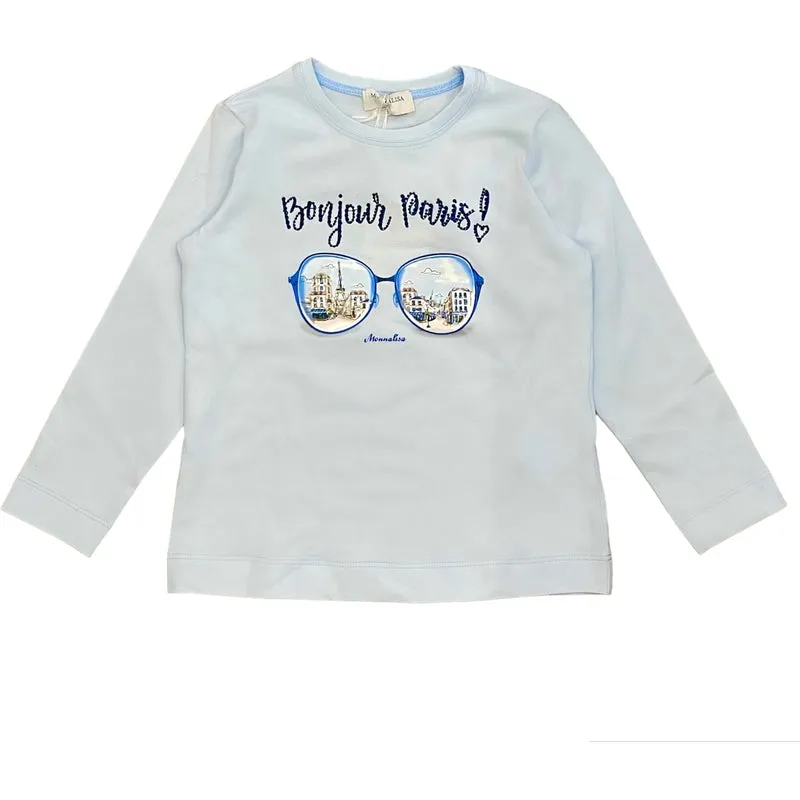 Girls Blue Bonjour Paris T-Shirt