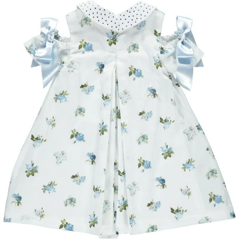 Girls Blue Floral Bow Dress