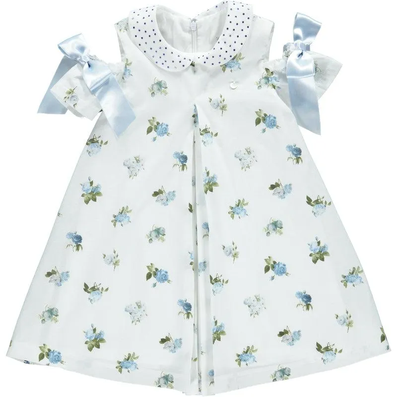 Girls Blue Floral Bow Dress