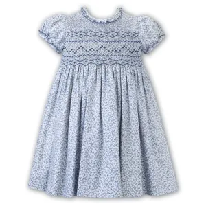Girls Blue Floral Hand Smocked Dress