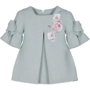 Girls Blue/Grey Frill Sleeve Dress