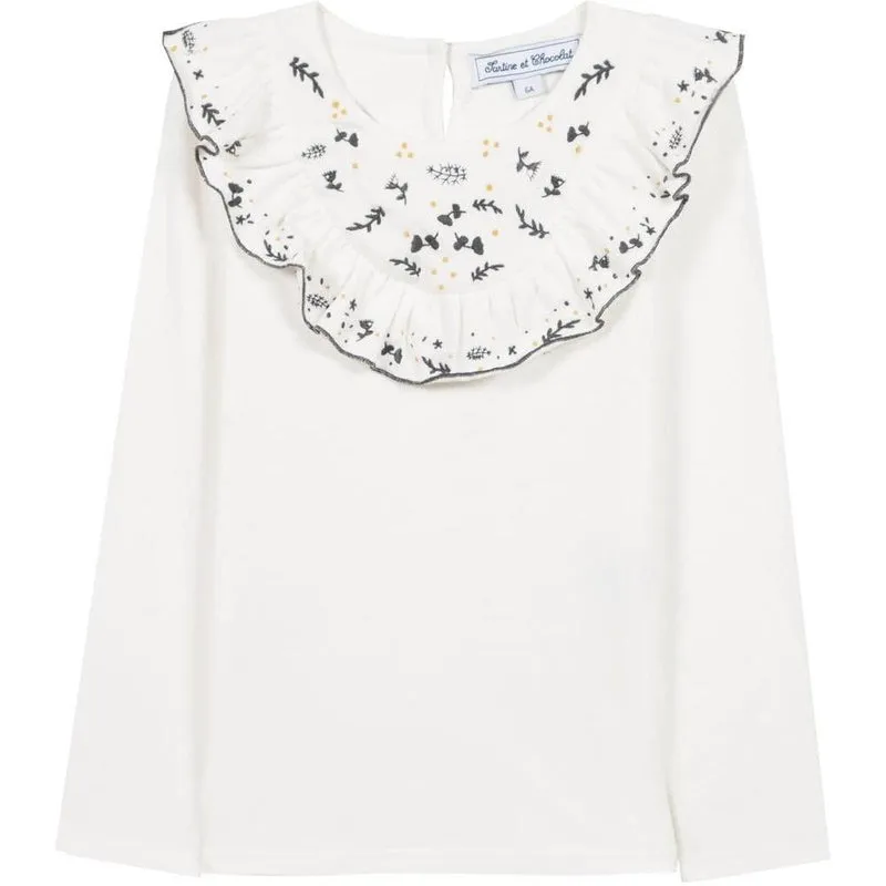 Girls Cream Frill Top