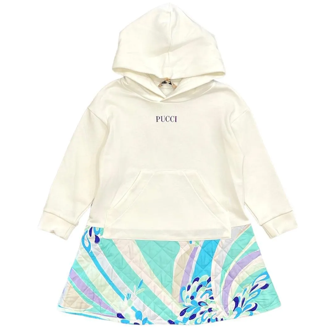 Girls Cream Hooded Dress