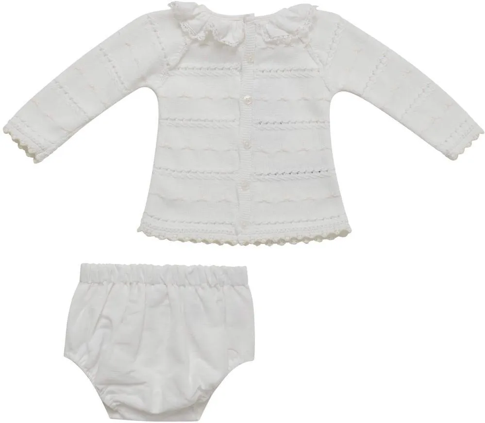 Girls Cream Knit & Linen Two Piece Set