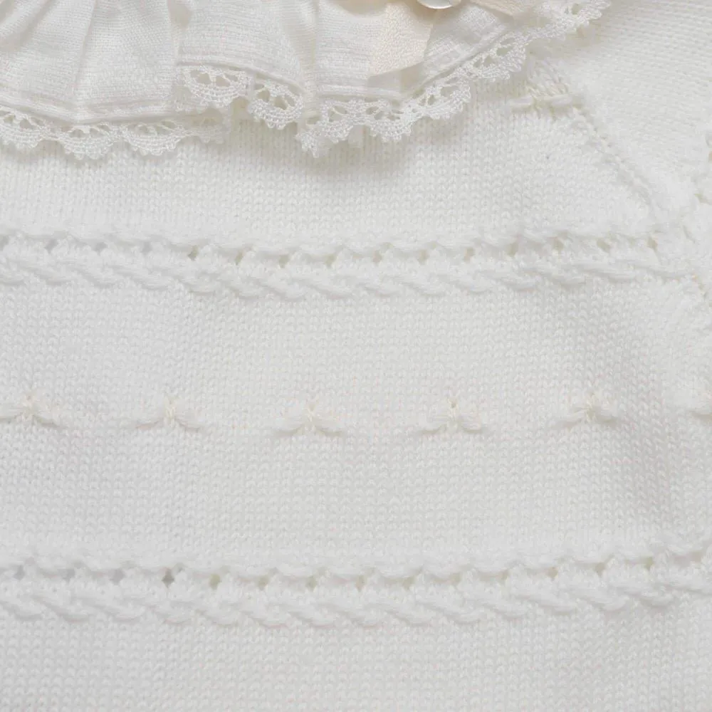 Girls Cream Knit & Linen Two Piece Set