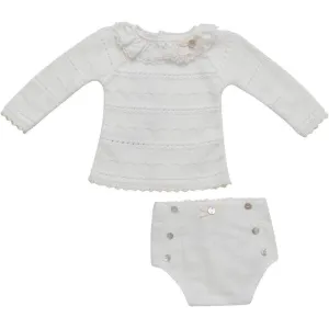 Girls Cream Knit & Linen Two Piece Set